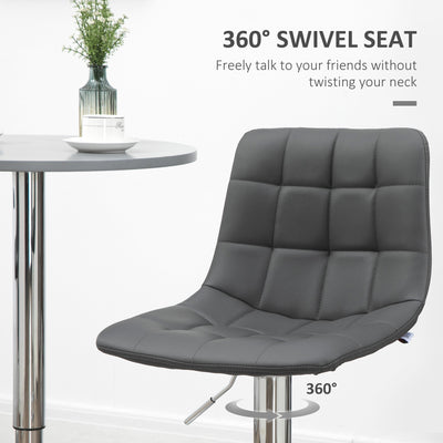 HOMCOM Adjustable Bar Stools Set of 2, Swivel PU Leather Upholstered Barstools with Tufted Seat and Back, Breakfast Bar Chairs for Kitchen Counter, Grey 