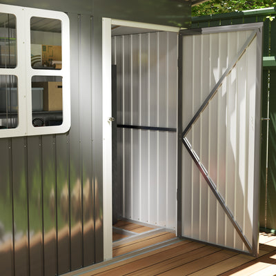 Outsunny 7 x 4ft Galvanised Steel Garden Shed, with Lock and Gloves - Grey 
