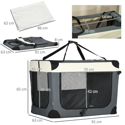 PawHut 91cm Foldable Pet Carrier, with Cushion, for Large Dogs and Cats - Grey 