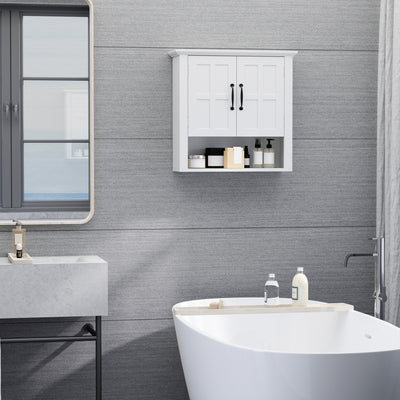 HOMCOM Bathroom Wall Cabinet, Medicine Cabinet, Kitchen Cupboard with 2 Doors and Adjustable Shelf, White 