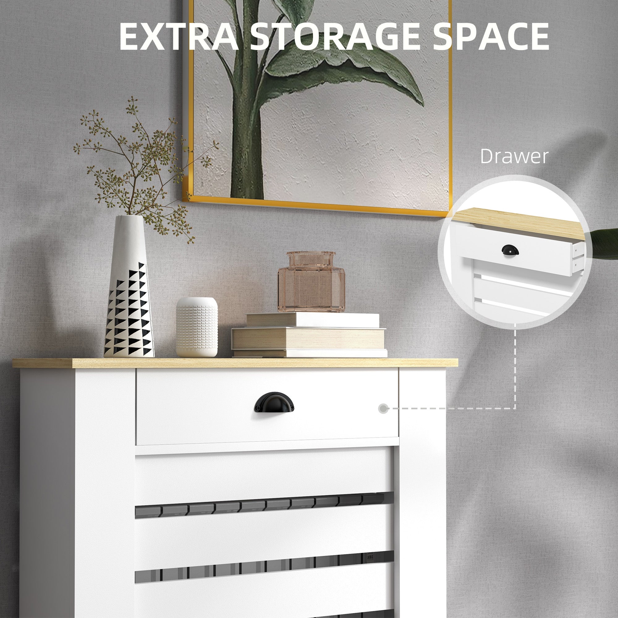 HOMCOM 95.5H x 78Wcm Radiator Cover, with Drawer - White