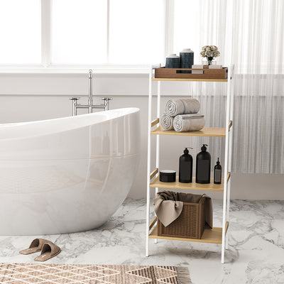 HOMCOM Four-Tier Bamboo Adjustable Shelf Storage Unit 