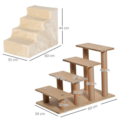 PawHut Four-Step Dog Stairs, with Washable Plush Cover, for High Bed Sofa, Dog Stairs for Small Dog and Cat - Beige 