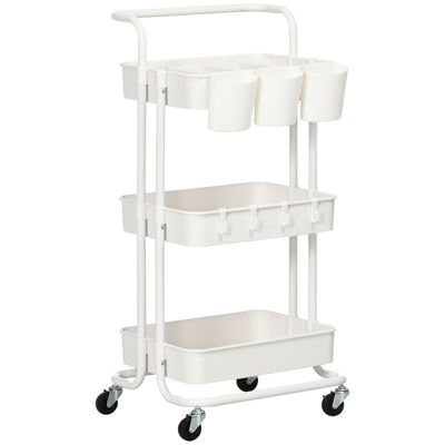 HOMCOM Three-Tier Home Trolley, with Handle and Wheels - White 