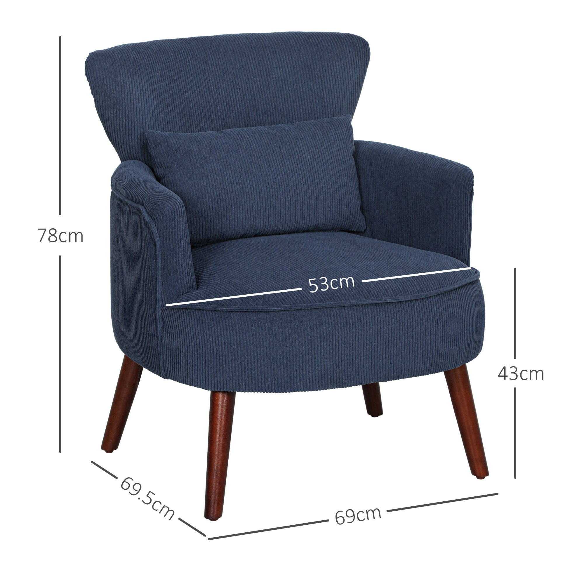 HOMCOM Corduroy Retro Accent Chair - Blue 