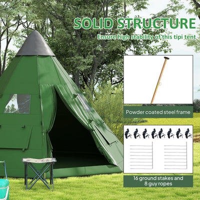Outsunny 6 Men Tipi Tent with Carry Bag - Green 