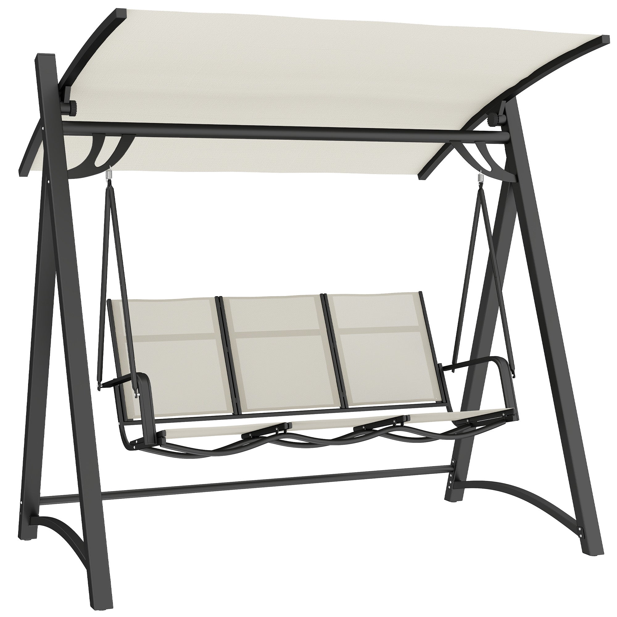 Outsunny 3 Seater Swing Chair, Garden Swing Bench with Adjustable Tilting Canopy, Breathable Mesh Seat 360 kg Capacity, White 