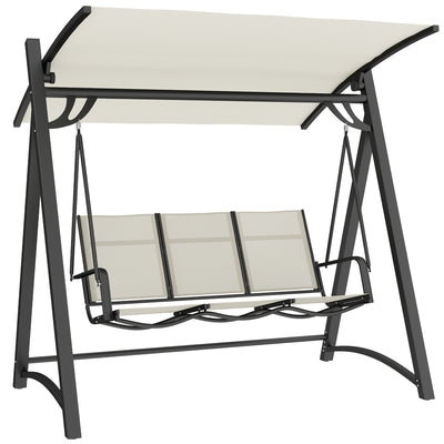 Outsunny 3 Seater Swing Chair, Garden Swing Bench with Adjustable Tilting Canopy, Breathable Mesh Seat 360 kg Capacity, White 