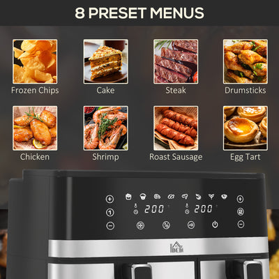 HOMCOM 8.5L Dual Basket Air Fryer, with Sync and Multi-Menu Cooking 
