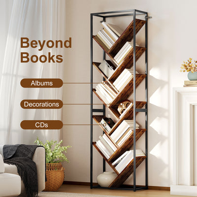 HOMCOM 10 Shelf Industrial-Style Bookshelf - Black/Brown 