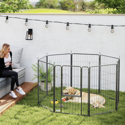 PawHut 8 Panels Heavy Duty Dog Playpen with Door Indoor Outdoor, for Large Dogs, 100cm High 
