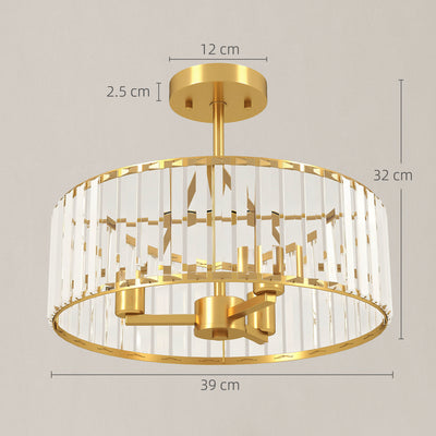 HOMCOM Crystal Ceiling Light Fixture, Semi Flush Mount Modern Crystal Chandelier Ceiling Light for Living Room, Bedroom, Hallway,  Dining Room, E14 Base 3-Lights, Gold Tone 