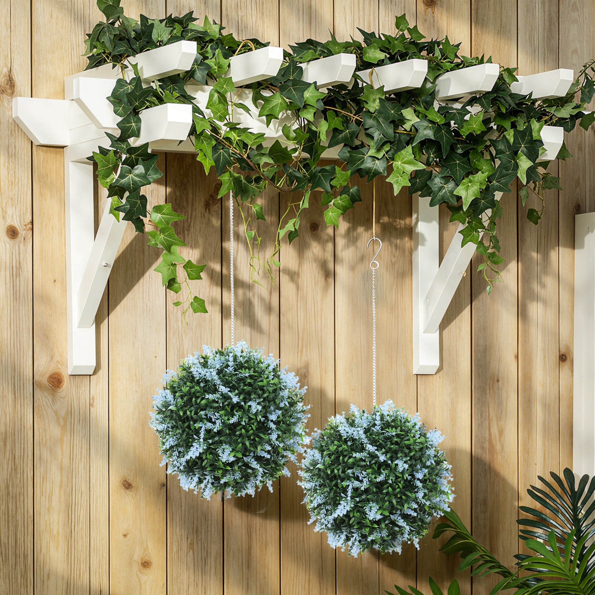 HOMCOM Set of 2 Artificial Plant Topiary Balls, UV-protected Fake Decorative Plants, Blue 