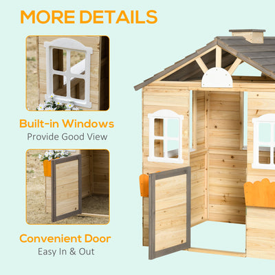 Outsunny Wooden Playhouse for Kids Outdoor Wendy House with Door, windows, Bench, Service Stations, Flowerpot Holder, For Ages 3-7 Years 