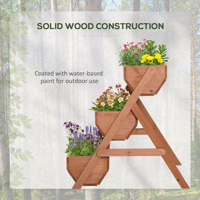 Outsunny 3 Tier Raised Garden Bed Wooden Elevated Planter Box Kit, 66L for Flower, Vegetable, Herb, 65x75x78cm, Brown 
