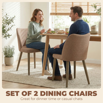 HOMCOM Dining Chairs Set of 2, Linen Upholstered Kitchen Chairs with Padded Seat, Curved Backrest, Rubberwood Legs, Brown 