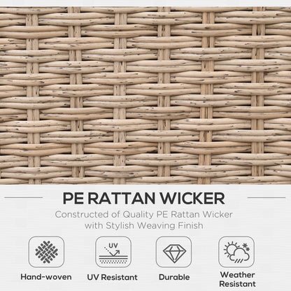 Outsunny 4 Pieces Rattan Garden Furniture Set, Garden Corner Sofa with Side Trays, Wicker Conservatory Furniture Set with Loveseats, Slatted Plastic Top Coffee Table and Cushions, Beige 