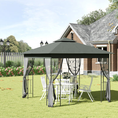 Outsunny 3 x 3(m) Steel Frame Double Roof Garden Gazebo - Grey 