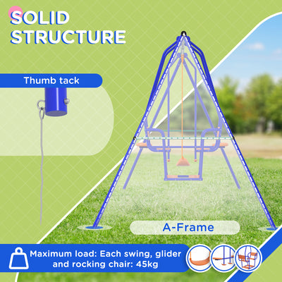 Outsunny Three-In-One Kids Metal Swing Set with Swing, Glider, Rocking Chair Swing, for Ages 3+ years - Orange and Blue 