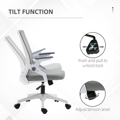 Vinsetto Mesh Office Chair, Desk Chair with Lumbar Support, Flip-up Armrest, Swivel Wheels, Adjustable Height, Grey 