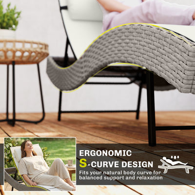 Outsunny Rattan Sun Lounger, Garden Recliner with 5 Position Adjustable Back, S Shaped Texteline Seat, Headrest, Cream White 
