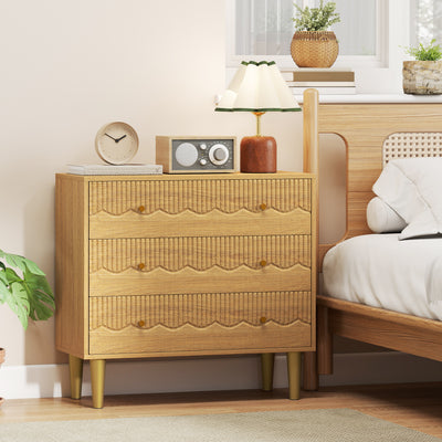 HOMCOM Dresser for Bedroom 3 Drawer Chest of Drawers with Steel Frame for Living Room in Oak 