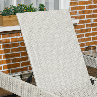 Outsunny 3-piece PE Rattan Sun Lounger Set with Adjustable 5-Position Recliner, Patio Chaise Lounge Chair Set with Cushions, Headrests, Glass Top Square Coffee Table, Light Grey 