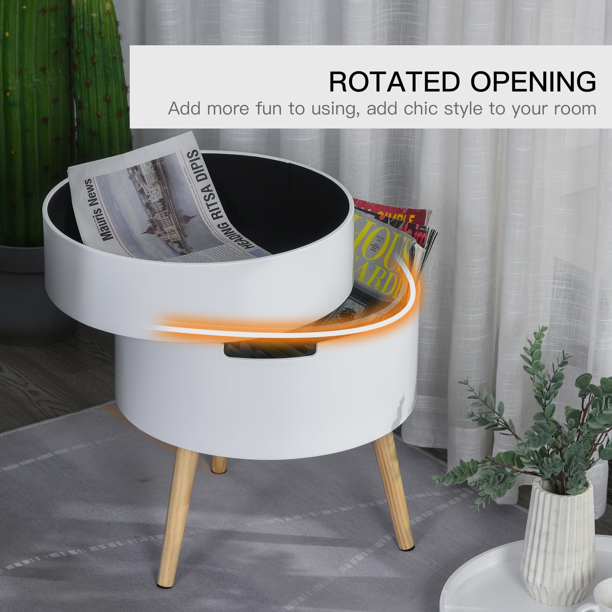 HOMCOM 3-Tier Coffee Table, Round End Table with 2 Hidden Compartments and Detachable Tray, Side Table with Storage for Living Room, White 