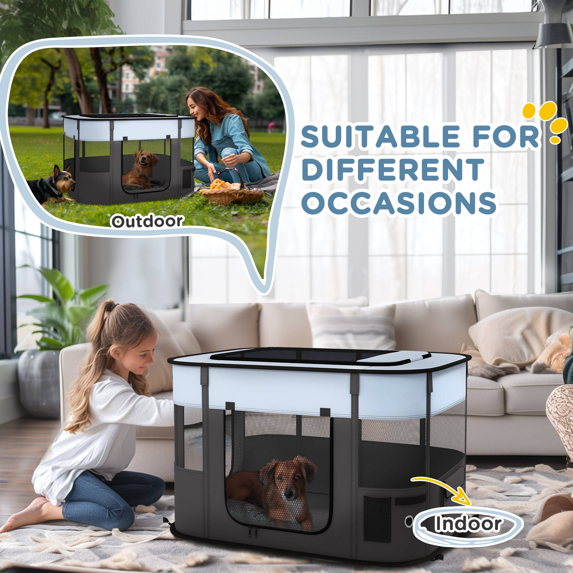 PawHut Foldable Dog Pen with Storage Bag for Indoor/Outdoor Use - Grey 