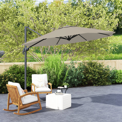 Outsunny 3 x 3(m) Cantilever Parasol with Cross Base, Garden Umbrella with 360° Rotation, Crank Handle and Tilt for Outdoor, Light Grey 