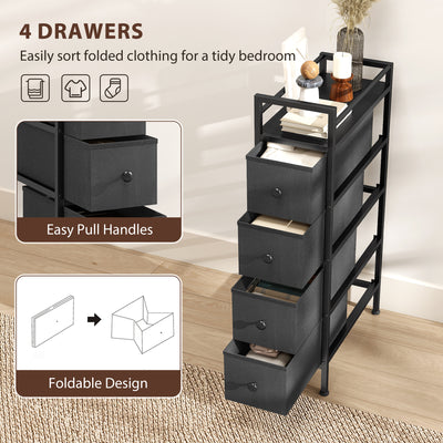 HOMCOM 4 Drawer Fabric Dresser Chest of Drawers, Slim Storage Cabinet with Steel Frame for Small Spaces, Bedroom, Black 