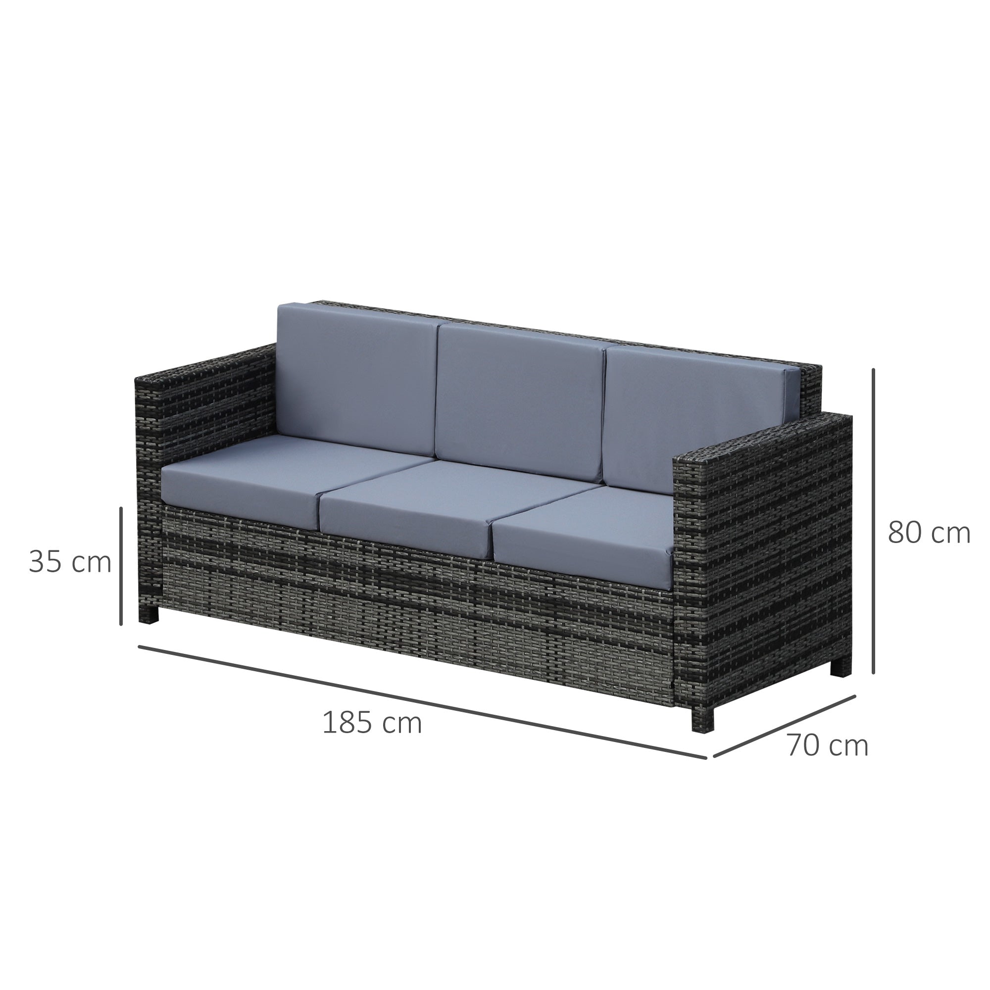 Outsunny 3-Seater Weather Resistant Outdoor Garden Rattan Sofa Grey 