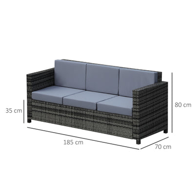 Outsunny 3-Seater Weather Resistant Outdoor Garden Rattan Sofa Grey 