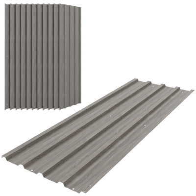 Outsunny Set of 12 Corrugated Steel Roof Sheet Panels - Grey Wood Effect 