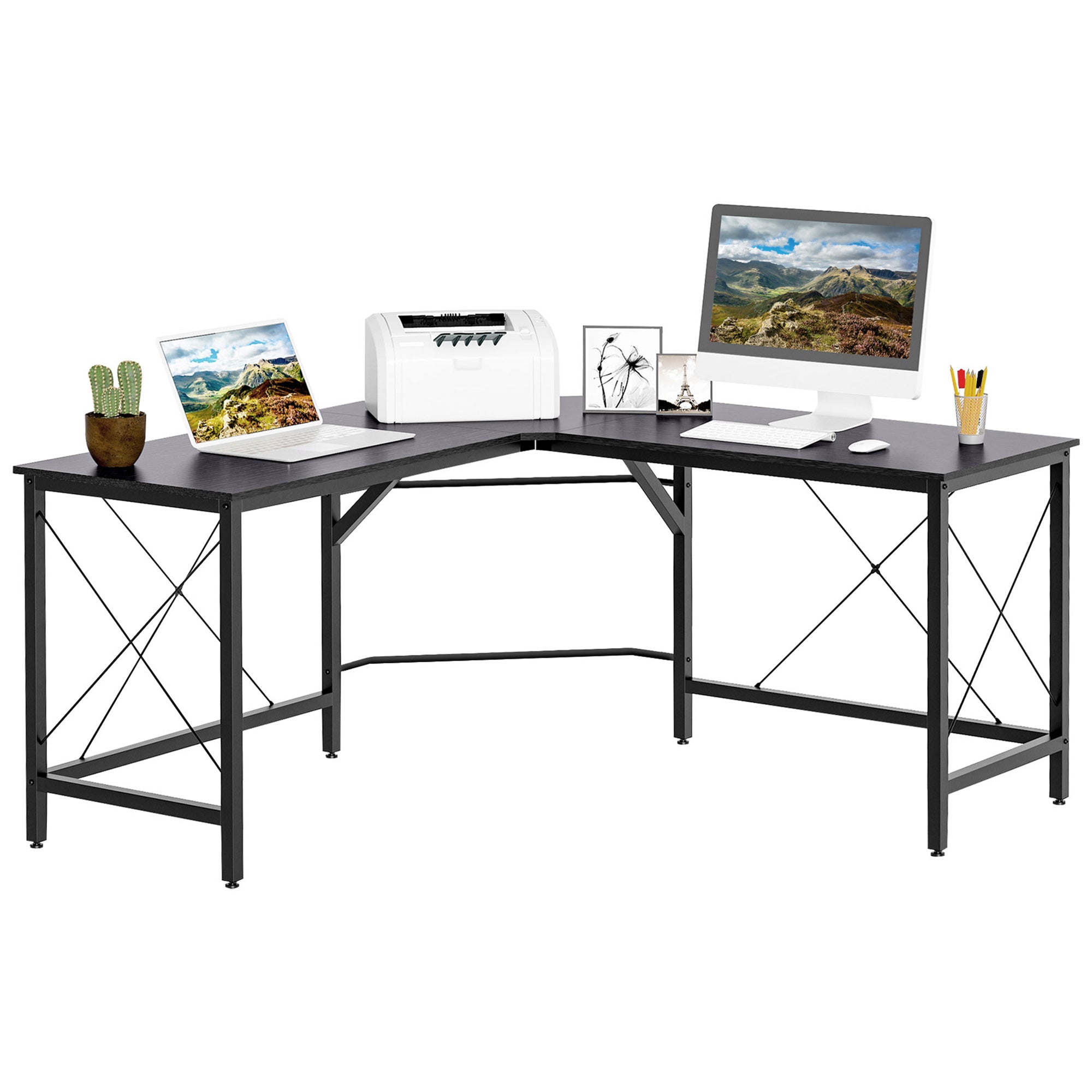 HOMCOM L-Shaped Corner Desk, Computer Desk for Home Office, Space-Saving Study Workstation, Easy to Assemble, 150 x 150 x 76cm, Black 