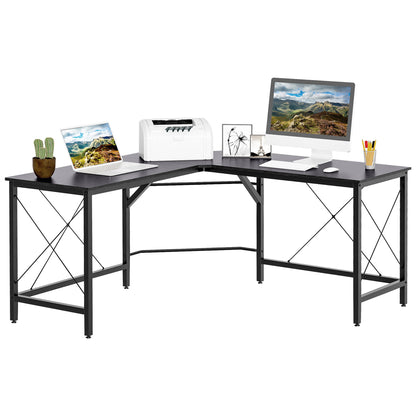 HOMCOM L-Shaped Corner Desk, Computer Desk for Home Office, Space-Saving Study Workstation, Easy to Assemble, 150 x 150 x 76cm, Black 