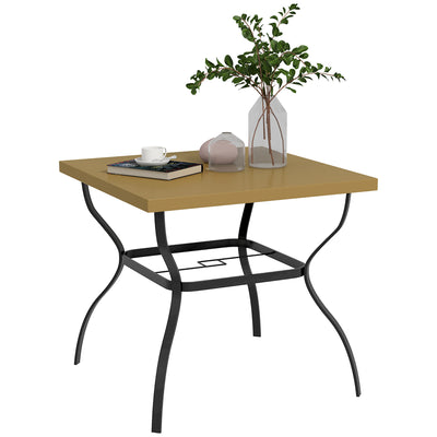 Outsunny Four-Seater Steel Garden Table, with Parasol Hole - Brown/Black 