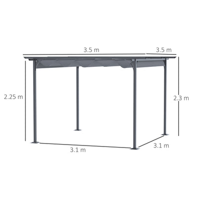 Outsunny 3.5M X 3.5M Metal Pergola Gazebo Awning Retractable Canopy Outdoor Garden Sun Shade Shelter Marquee Party BBQ, Grey 