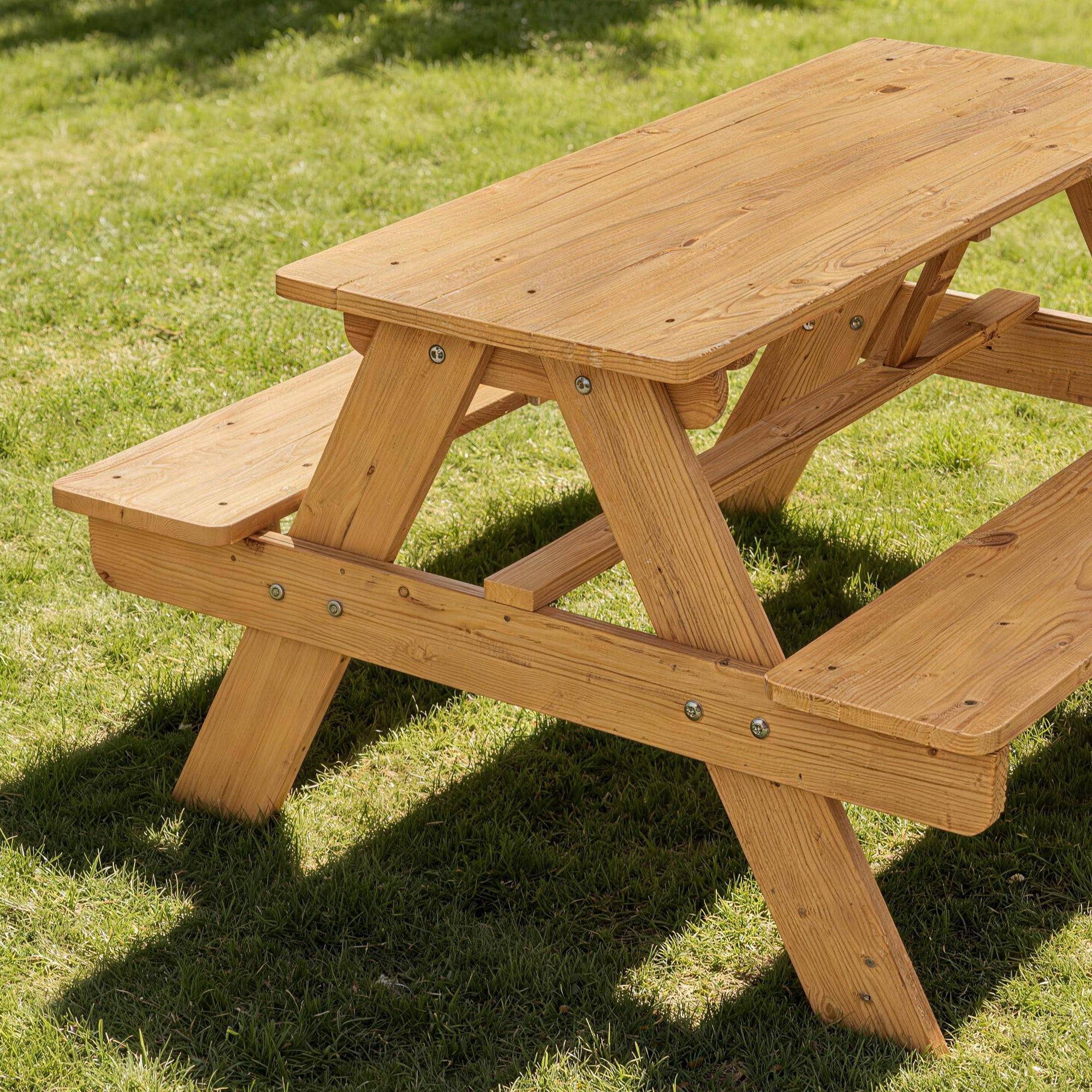 AIYAPLAY Kids Picnic Table for Outdoor Wooden Table & Bench Set with Integrated Benches Natural Wood 