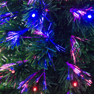 HOMCOM 4 Feet Prelit Artificial Christmas Tree with Multi-Coloured Fibre Optic LED Light, Holiday Home Xmas Decoration, Green