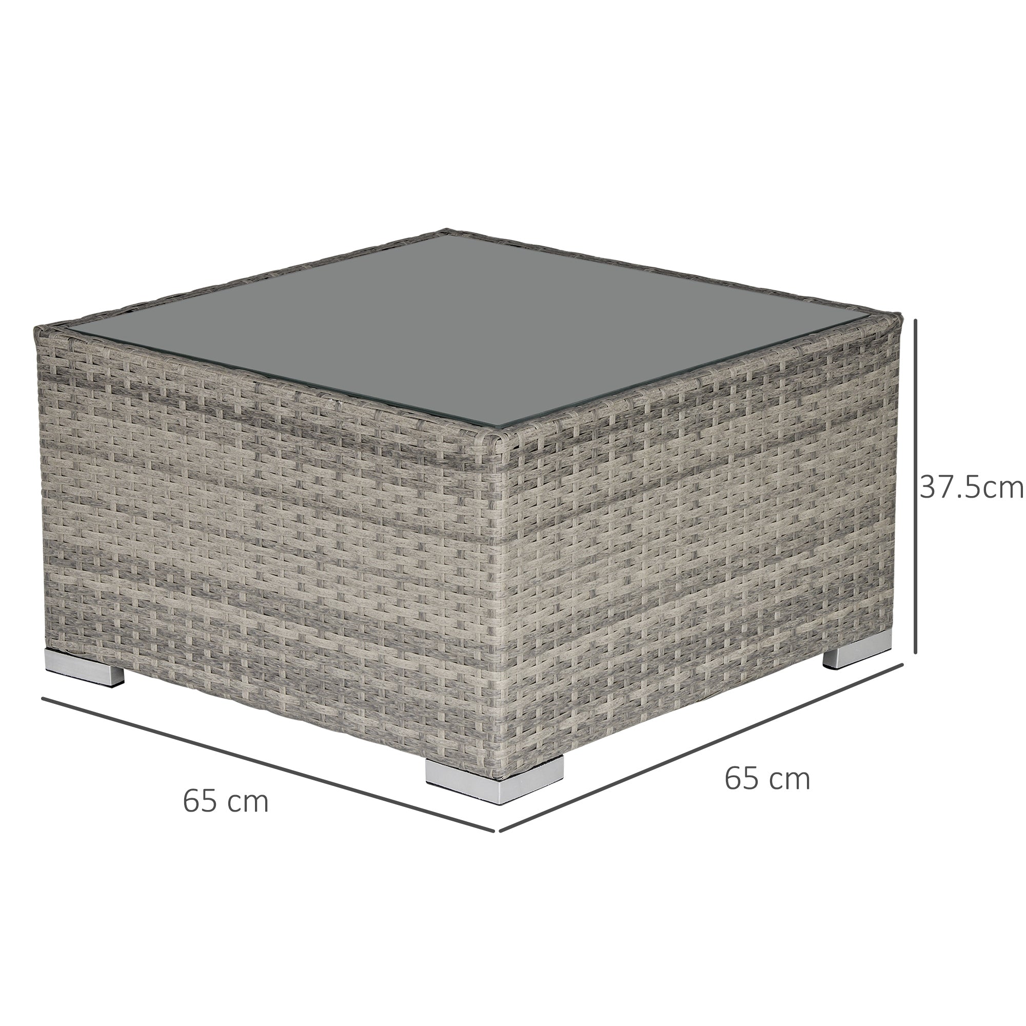Outsunny Square PE Wicker Rattan Table, with Glass Top - Light Grey 