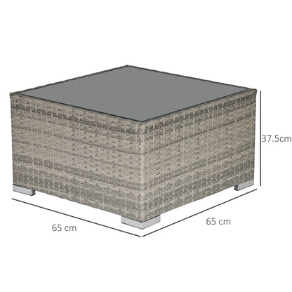 Outsunny Square PE Wicker Rattan Table, with Glass Top - Light Grey 