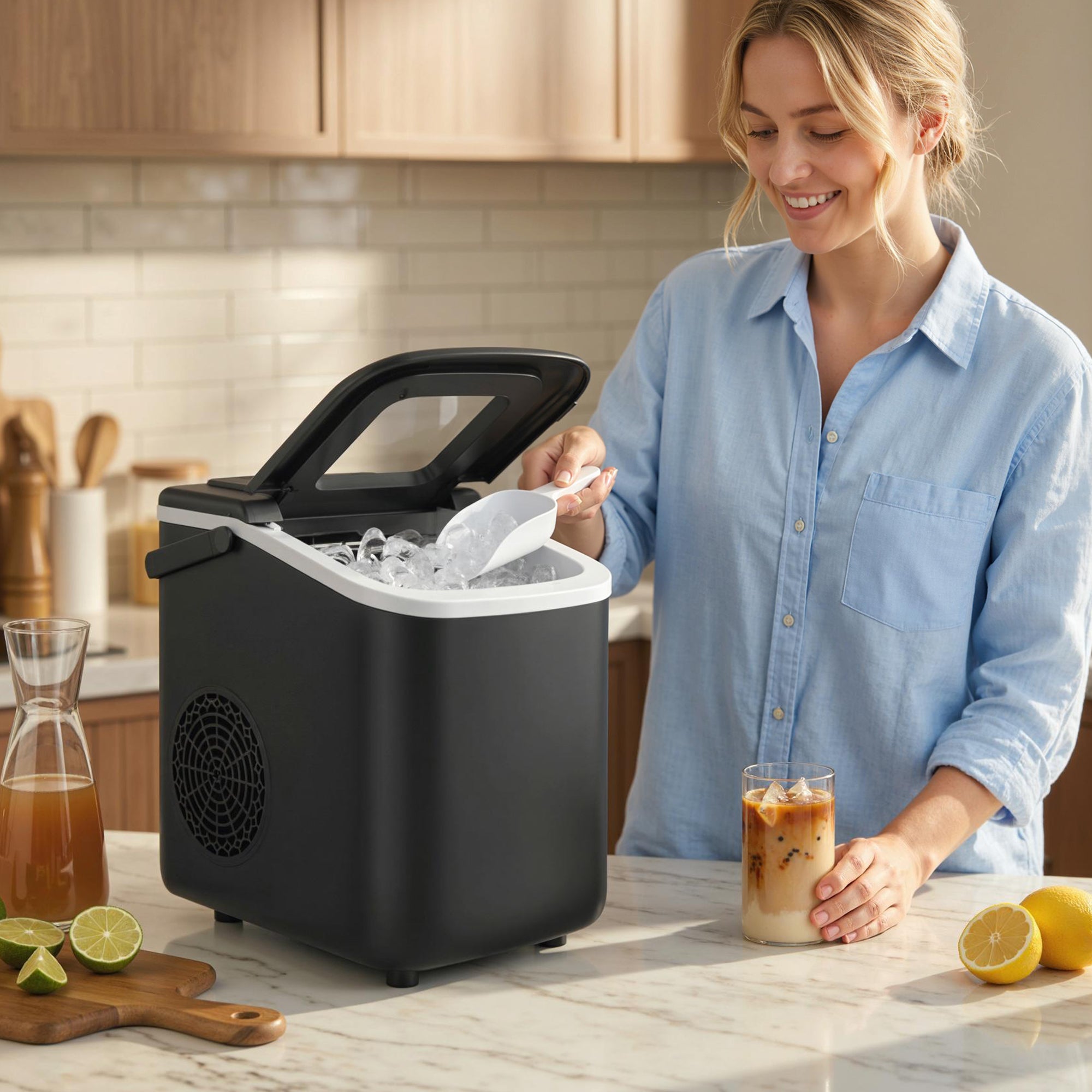 HOMCOM Countertop Ice Maker Machine 9 Cubes in 7 Mins Portable Ice Machine Ice Scoop and Basket 2 Sizes Black 
