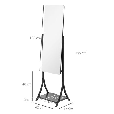 HOMCOM Free Standing Dressing Mirror, Full Length Mirror with Adjustable Angle, Storage Shelf for Living Room, Bedroom, Hallway 