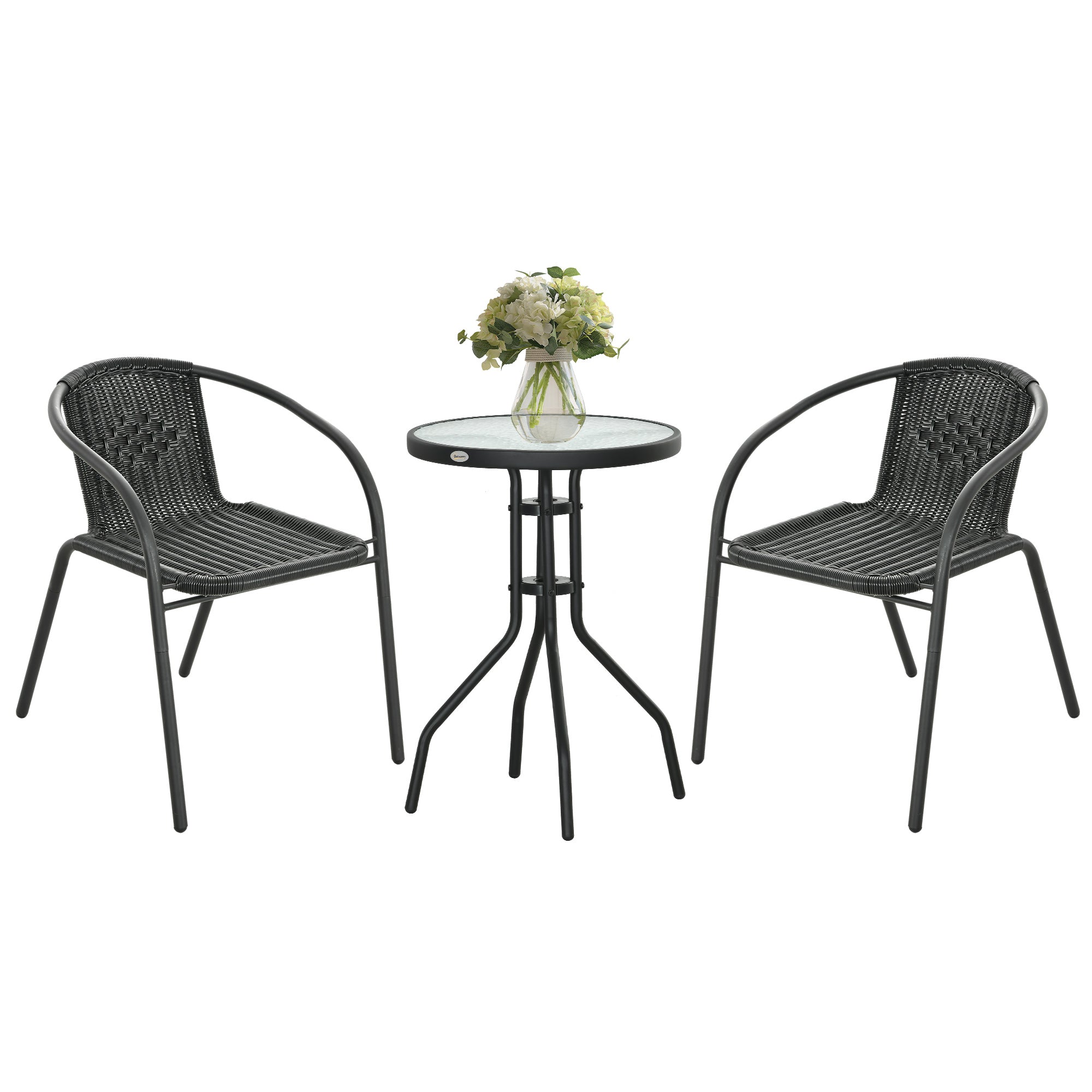 Outsunny 3 Pieces Rattan Bistro Set - Black 