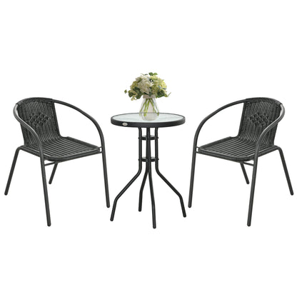 Outsunny 3 Pieces Rattan Bistro Set - Black 