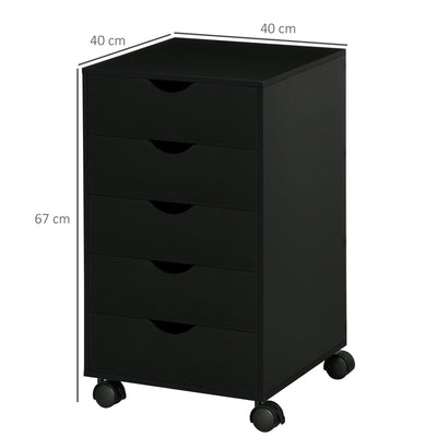 HOMCOM 5 Drawer Mobile Filing Cabinet, Vertical File Cabinet, Modern Rolling Office Storage Organizer Cupboard, Black 