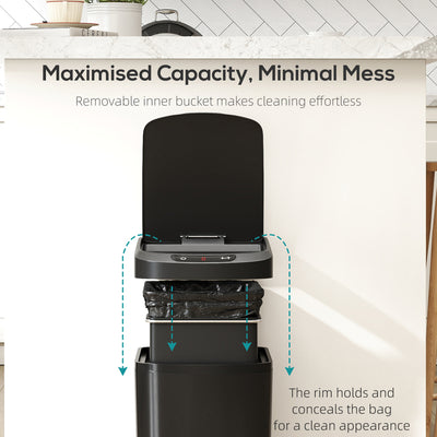 HOMCOM 12L Sensor Bin, Automatic Touchless Motion Sensor Kitchen Bin with Fingerprint Resistant Stainless Steel, Black 