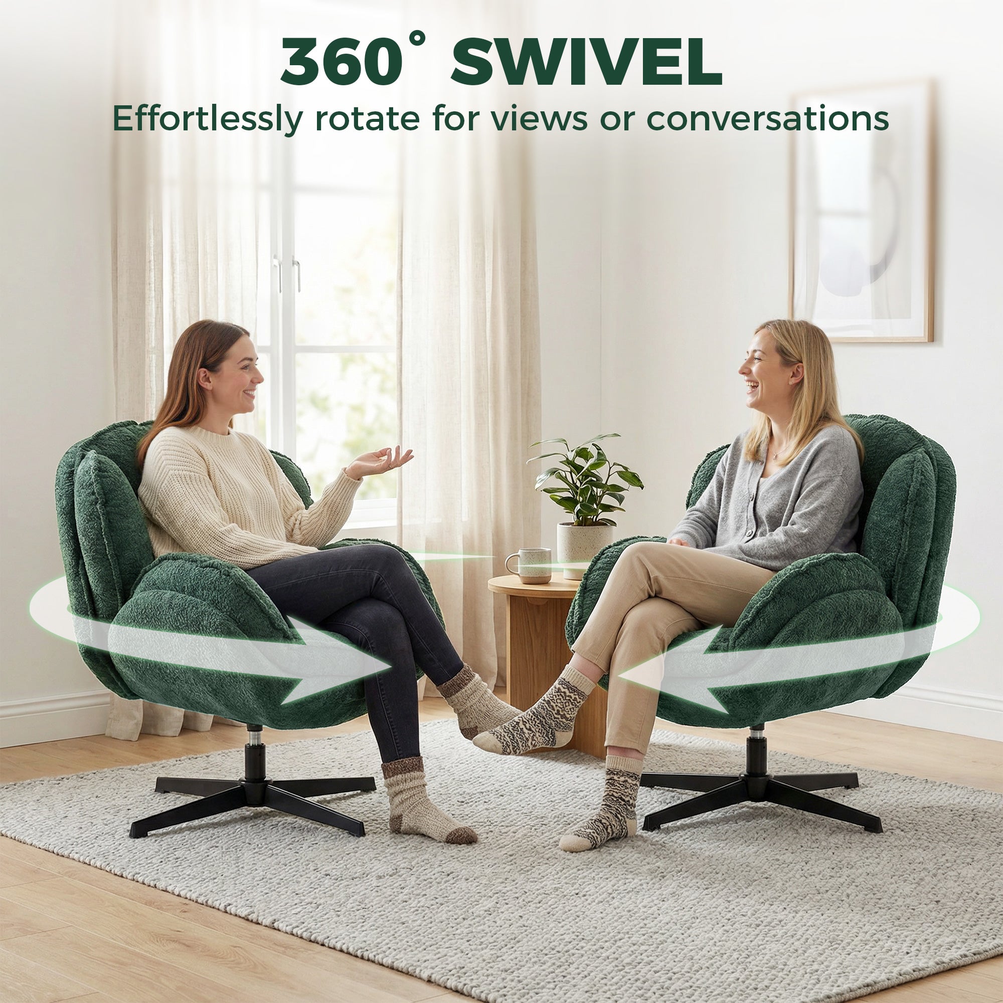 HOMCOM Modern Wingback Accent Chair, Velvet Armchair with Four-Star Base, S-Springs, Swivel, Dark Green 