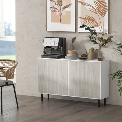 HOMCOM Kitchen Sideboard Storage Cabinet for Living Room with Adjustable Shelves 4 Doors and Pine Wood Legs White 